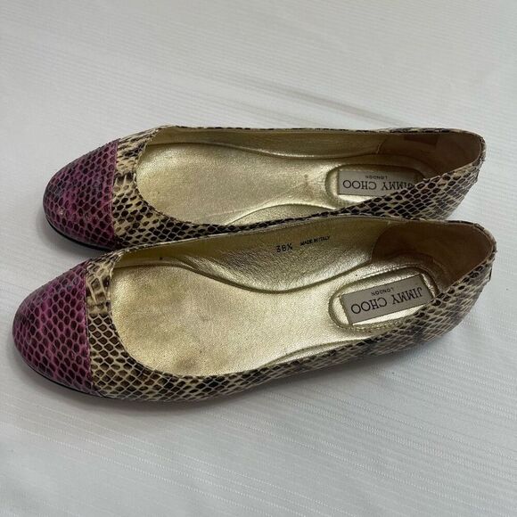 Jimmy Choo London Snakeskin Embossed Leather Flats Shoes Size 38 1/2 US 8 - Picture 7 of 10